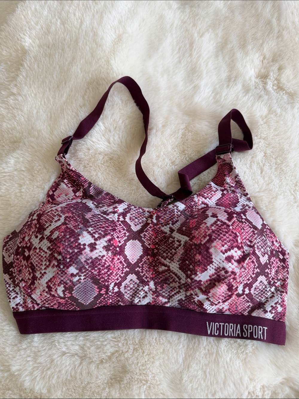 Women's Burgundy Snake-Print Sports Bra